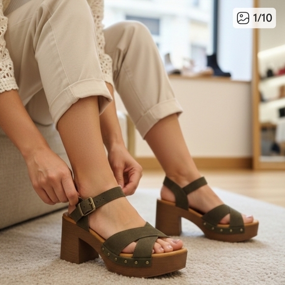 MIA Shoes - Olive Green Platform Clog Sandals